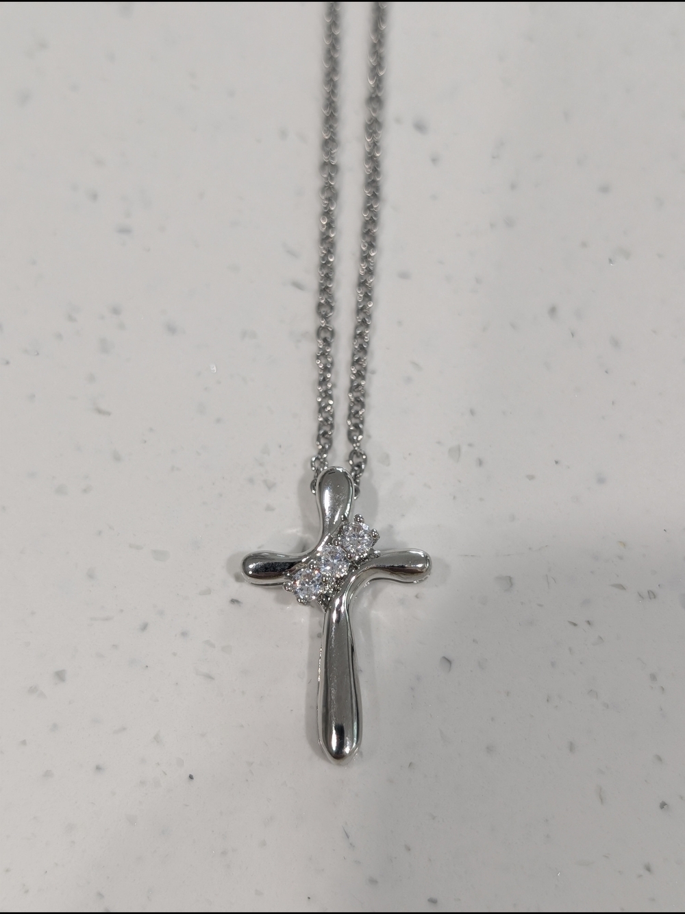 Silver Plated Cross Pendant Necklace with Cubic Zirconia
